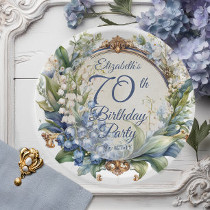 Elegante Barok Bloemen Lijst 70ste Verjaardag Part Papieren Bordje