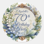 Elegante Barok Bloemen Lijst 70ste Verjaardag Part Ronde Sticker (Voorkant)