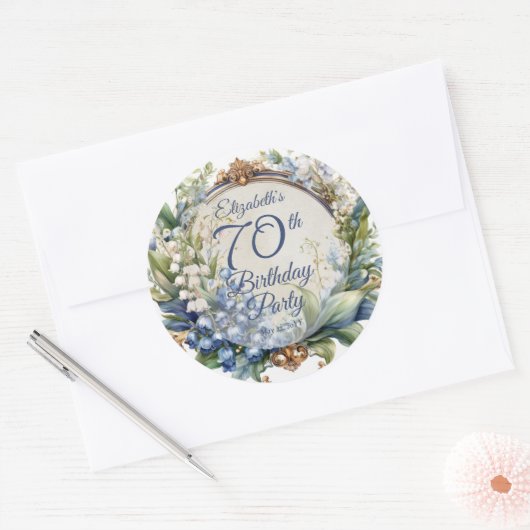 Elegante Barok Bloemen Lijst 70ste Verjaardag Part Ronde Sticker (Envelop)