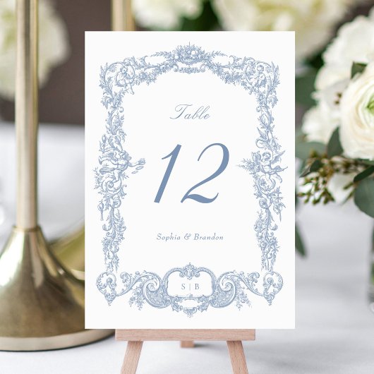 Elegante Barok Bloemen Lijst Dusty Blue Kaart