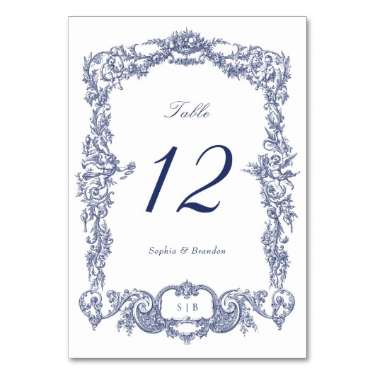 Elegante  Barok Bloemen Lijst Navy Blue Kaart (Achterkant)