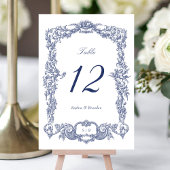 Elegante  Barok Bloemen Lijst Navy Blue Kaart