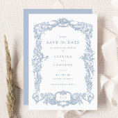 Elegante  Barok Frans Blauw Save the Date Kaart