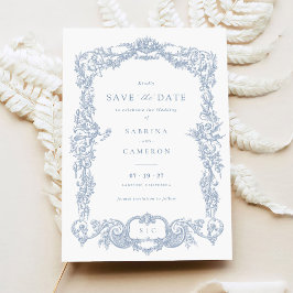 Elegante  Barok Frans Blauw Save the Date Kaart