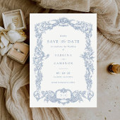 Elegante  Barok Frans Blauw Save the Date Kaart