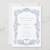 Elegante  Barok Frans Blauw Save the Date Kaart (Voorkant)
