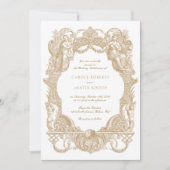 Elegante  Barok Gold Toile Lijst bruiloft Kaart (Voorkant)