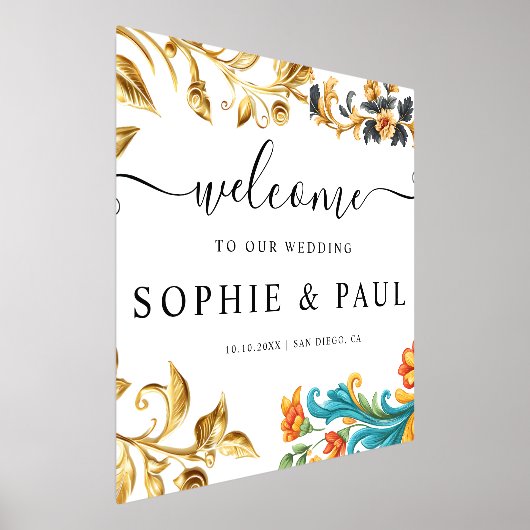 Elegante Barok Goud Blauwgroen bruiloft Welkomstbo Folie Afdrukken (Laagn)