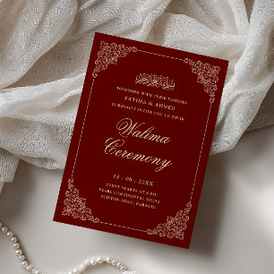 Elegante Barok Goud Bourgondië Rood Walima Ceremon Kaart