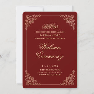 Elegante Barok Goud Bourgondië Rood Walima Ceremon Kaart