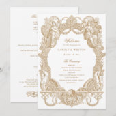 Elegante Barok Lijst Toile Gold Wedding Programmakaart (Voorkant / Achterkant)