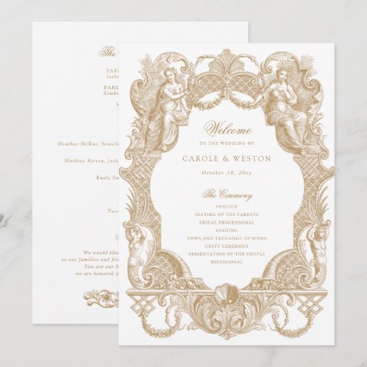 Elegante Barok Lijst Toile Gold Wedding Programmakaart (Voorkant / Achterkant)