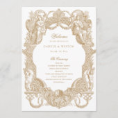 Elegante Barok Lijst Toile Gold Wedding Programmakaart (Voorkant)