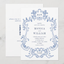 Elegante Barok Stofblauwe Lijst Huwelijks QR-code