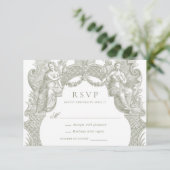 Elegante Barok Toile Lijst bruiloft RSVP Kaart (Staand voorkant)