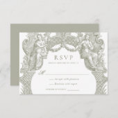 Elegante Barok Toile Lijst bruiloft RSVP Kaart (Voorkant / Achterkant)
