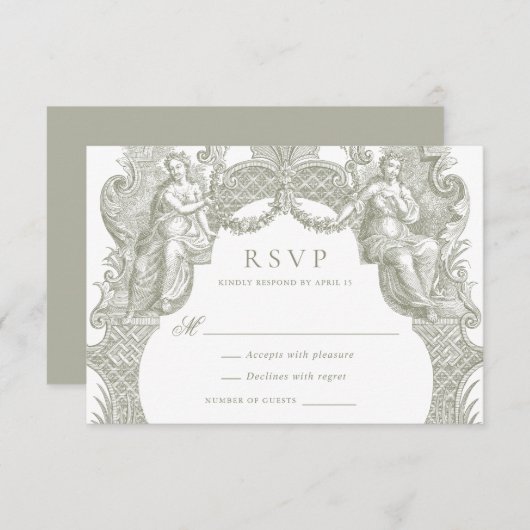 Elegante  Barok Toile Lijst bruiloft RSVP Kaart (Voorkant / Achterkant)
