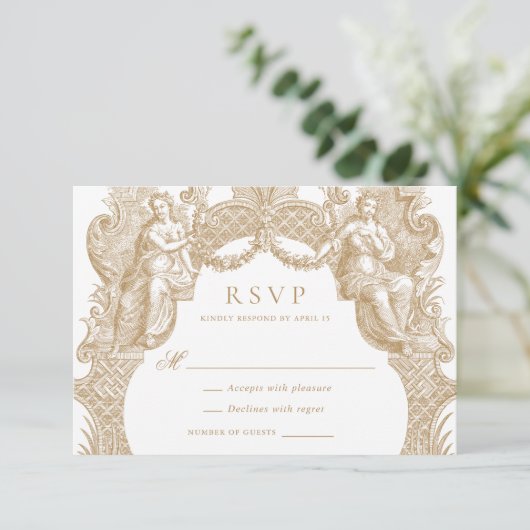 Elegante  Barok Toile Lijst bruiloft RSVP Kaart (Staand voorkant)