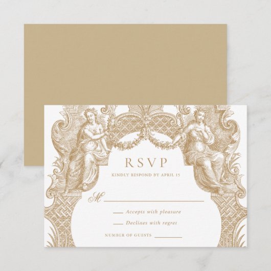 Elegante  Barok Toile Lijst bruiloft RSVP Kaart (Voorkant / Achterkant)