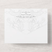 Elegante Barok Zwart Wit Bloemen Formele bruiloft All In One Uitnodiging (Achterkant)