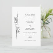 Elegante Barok Zwart Wit Bloemen Formele bruiloft Kaart (Staand voorkant)