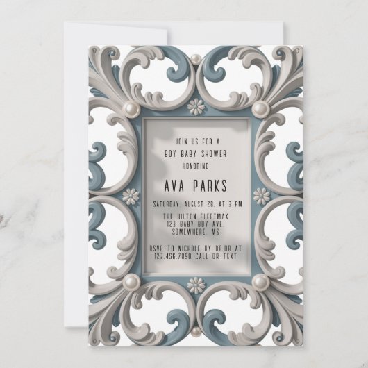 Elegante Barokke Baby Boy Douche Kaart (Voorkant)