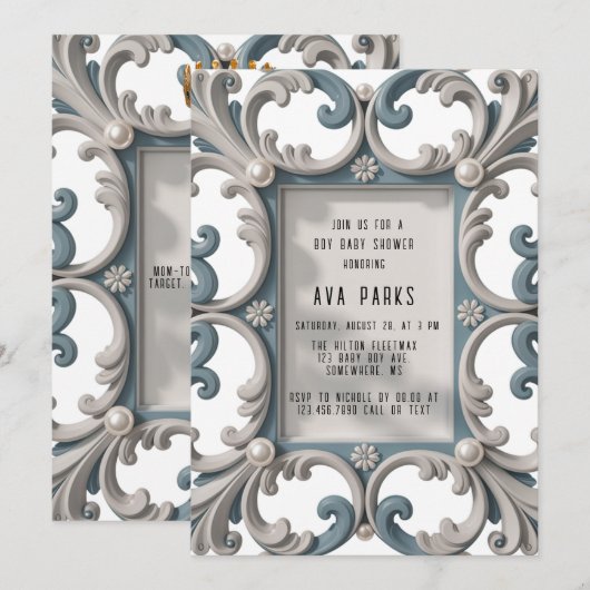 Elegante Barokke Baby Boy Douche Kaart (Voorkant / Achterkant)