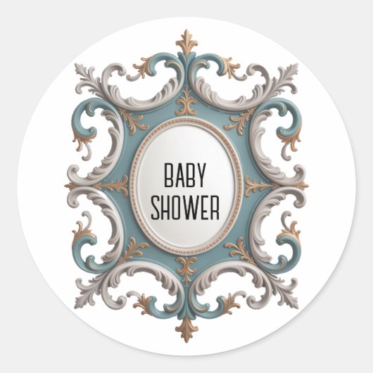Elegante Barokke Baby Boy Douche Ronde Sticker (Voorkant)