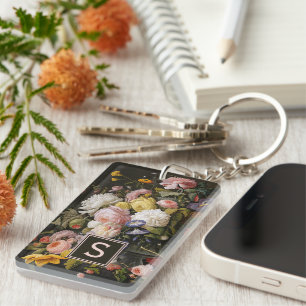 Elegante Barokke Bloemen Stilleven Kunstschilderij Sleutelhanger