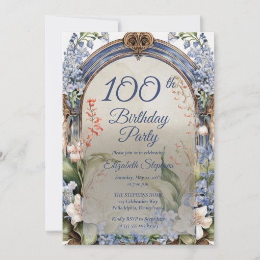 Elegante Barokke Bloemenboog 100ste Verjaardagsfee Kaart (Voorkant)