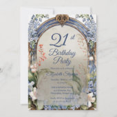 Elegante barokke bloemenboog 21e verjaardagsfeest kaart (Voorkant)