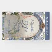 Elegante barokke bloemenboog 21e verjaardagsfeest spandoek (Horizontaal)