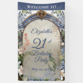 Elegante barokke bloemenboog 21e verjaardagsfeest spandoek (Verticaal)