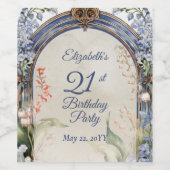 Elegante barokke bloemenboog 21e verjaardagsfeest wijn etiket (Enkel label)