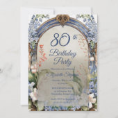 Elegante barokke bloemenboog 80e verjaardagsfeest kaart (Voorkant)