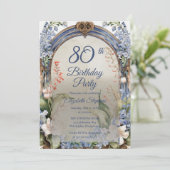 Elegante barokke bloemenboog 80e verjaardagsfeest kaart (Staand voorkant)
