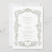 Elegante Barokke Bloemensalie Lijst bruiloft Kaart (Voorkant)