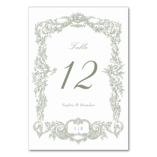 Elegante  barokke bloementuin Lijst Sage Green Kaart (Voorkant)