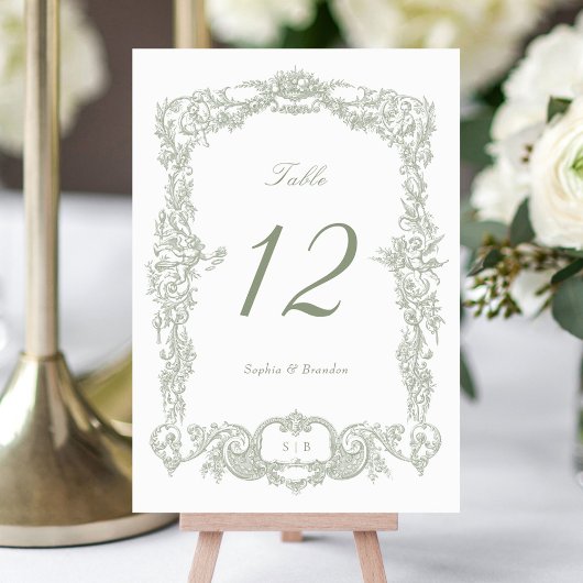 Elegante  barokke bloementuin Lijst Sage Green Kaart