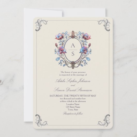 Elegante barokke bruiloft kaart (Voorkant)