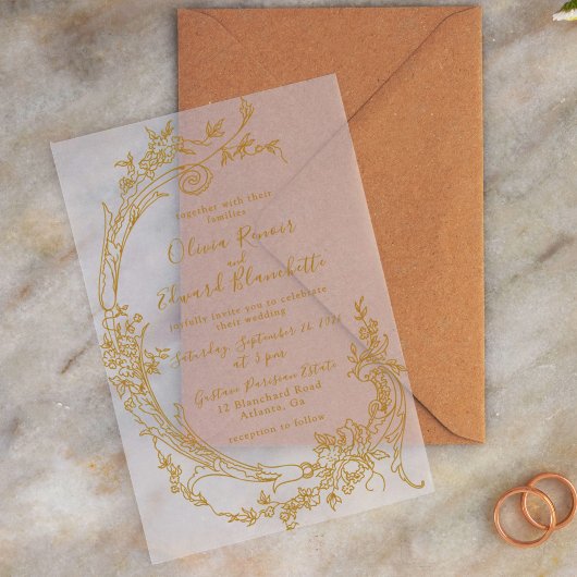 Elegante barokke Chinoiserie gouden bruiloft Acryl Uitnodigingen