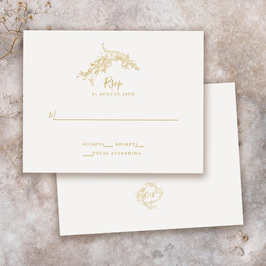 Elegante barokke Chinoiserie gouden bruiloft RSVP Kaartje