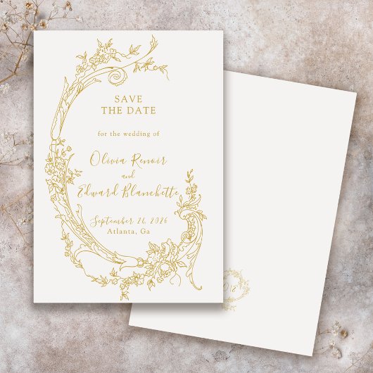 Elegante barokke Chinoiserie  gouden bruiloft Save The Date