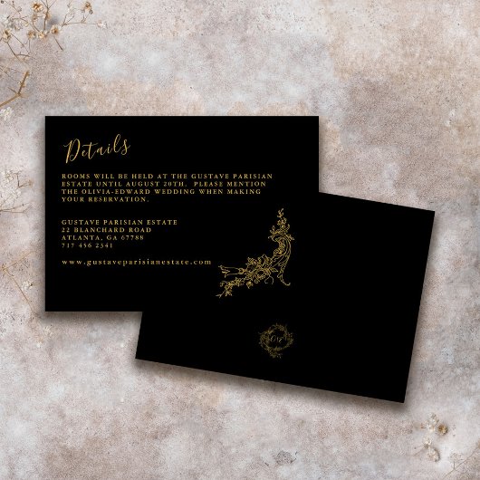 Elegante barokke Chinoiserie Zwart Details Informatiekaartje