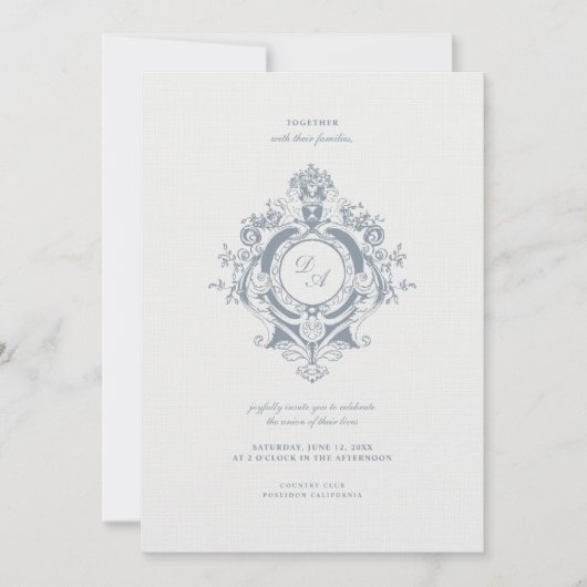 Elegante barokke crest minimalistische bruiloft kaart (Voorkant)