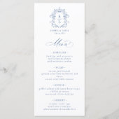Elegante Barokke Crest Monogram Blauw Huwelijk Menu (Voorkant)