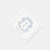 Elegante Barokke Crest Monogram Blauw Huwelijk Servet (Hoek)