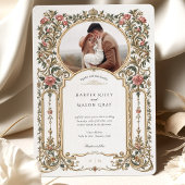 Elegante Barokke Gouden Bloemen Fotobruiloft Kaart