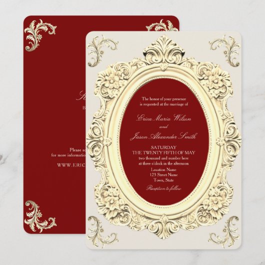 Elegante barokke gouden en Bourgondische bruiloft Kaart (Voorkant / Achterkant)