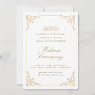 Elegante Barokke Gouden Lijst Script Walima Ceremo Kaart